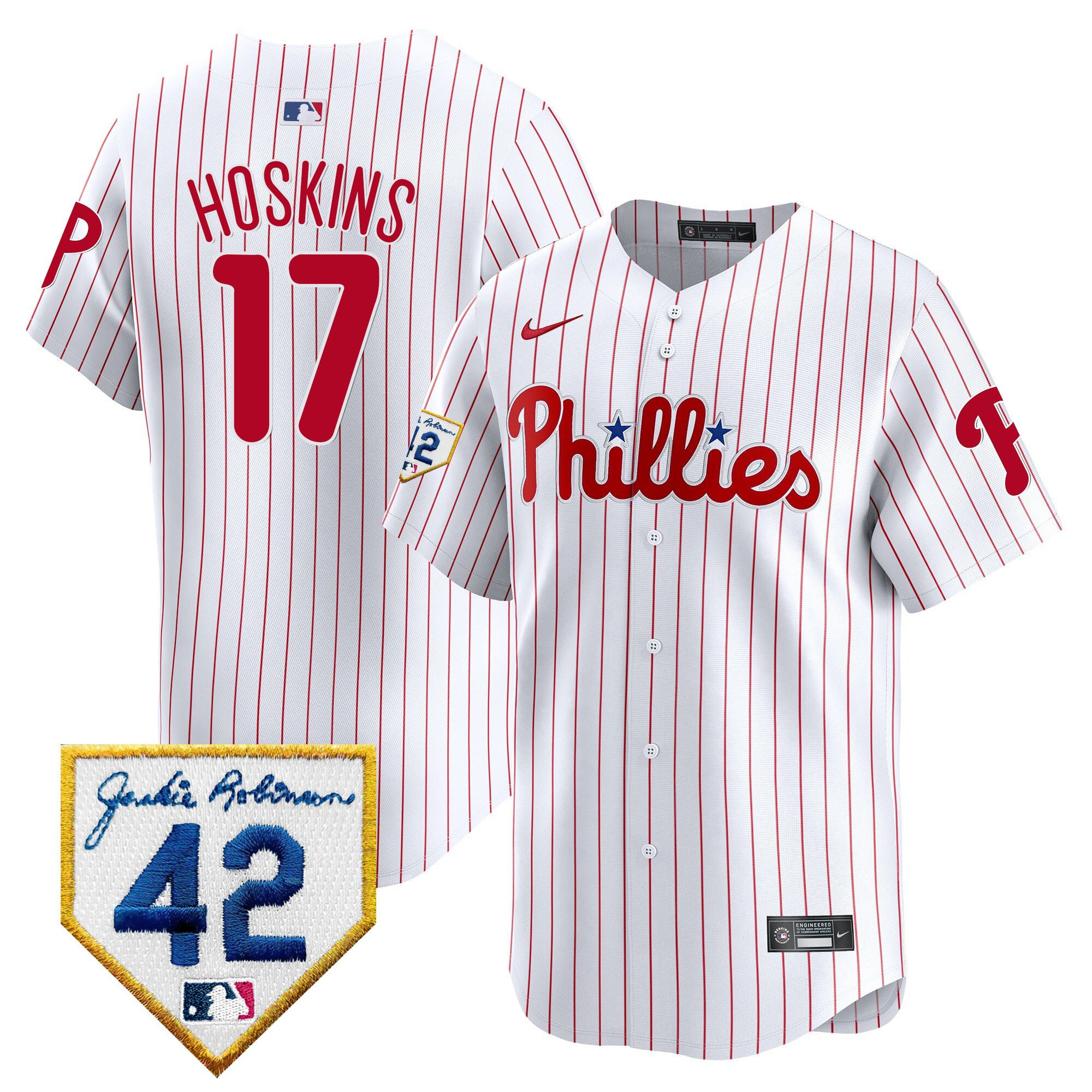 Rhys Hoskins 17 Philadelphia Phillies 2024 Jackie Robinson Patch Men Baseball Jersey - White 