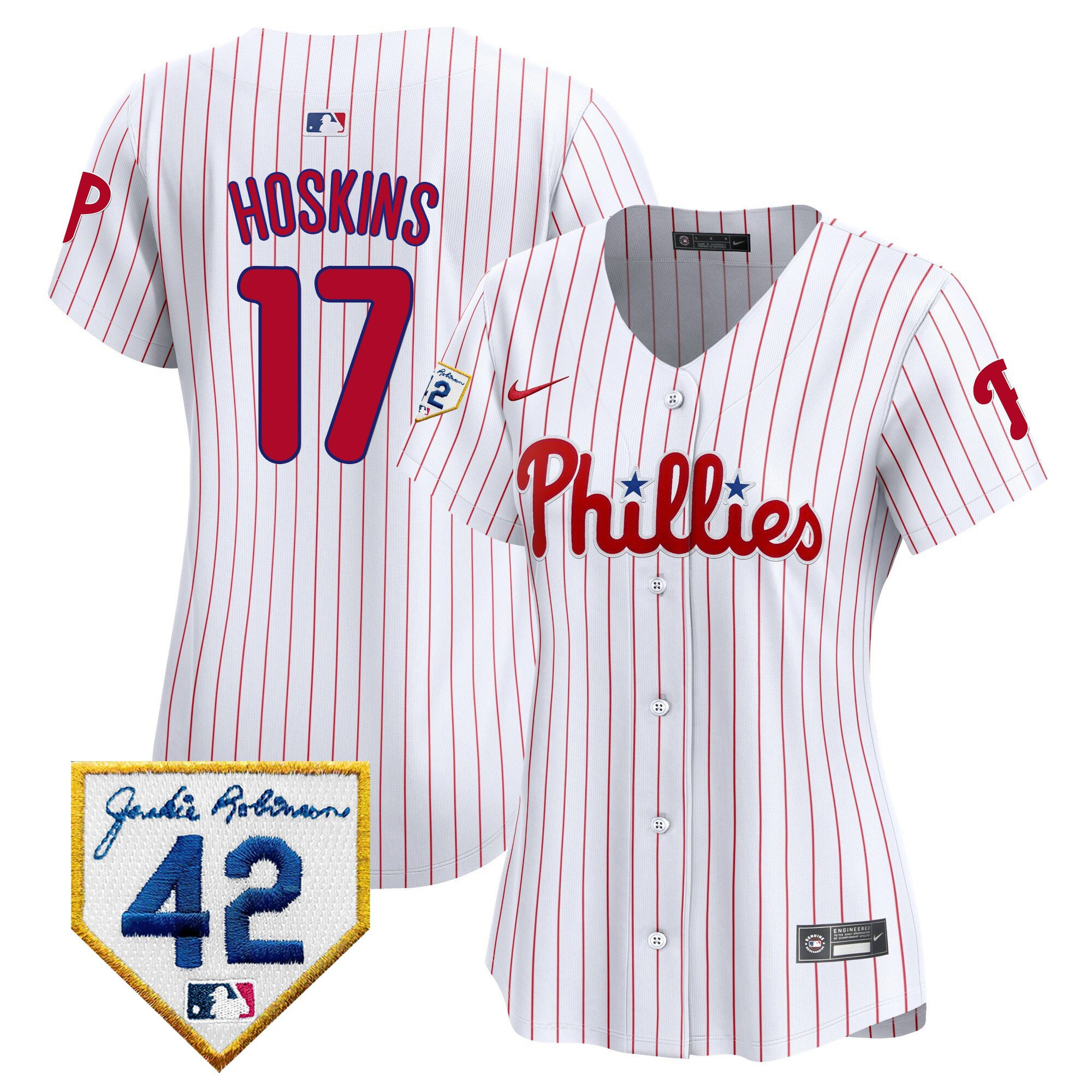 Rhys Hoskins 17 Philadelphia Phillies 2024 Jackie Robinson Patch Women Baseball Jersey - White 