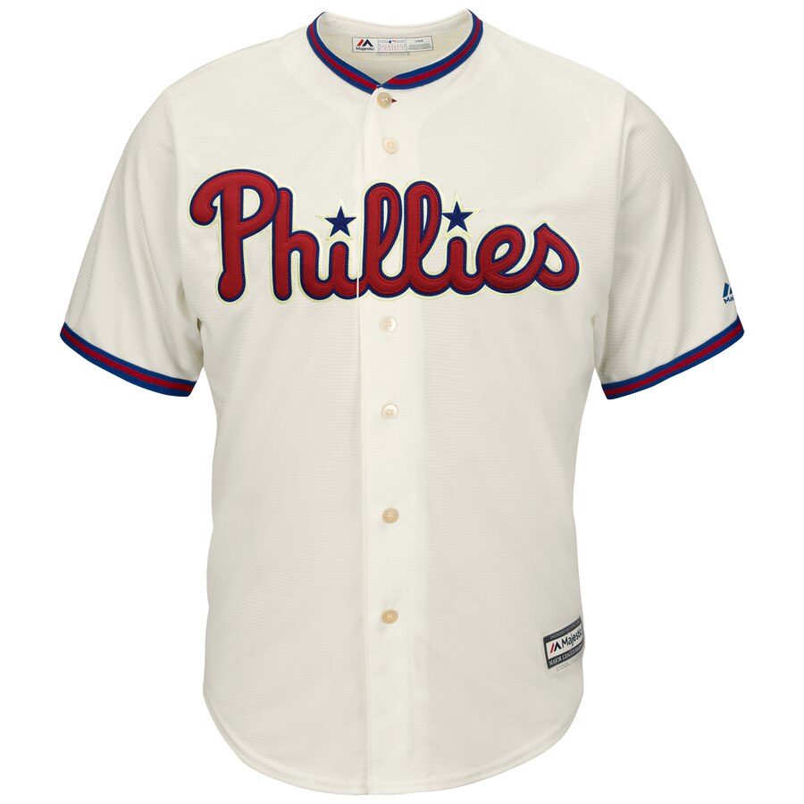 Alternative view of Rhys Hoskins Philadelphia Phillies Majestic Alternate Official Cool Base Player Baseball Jersey – Cream