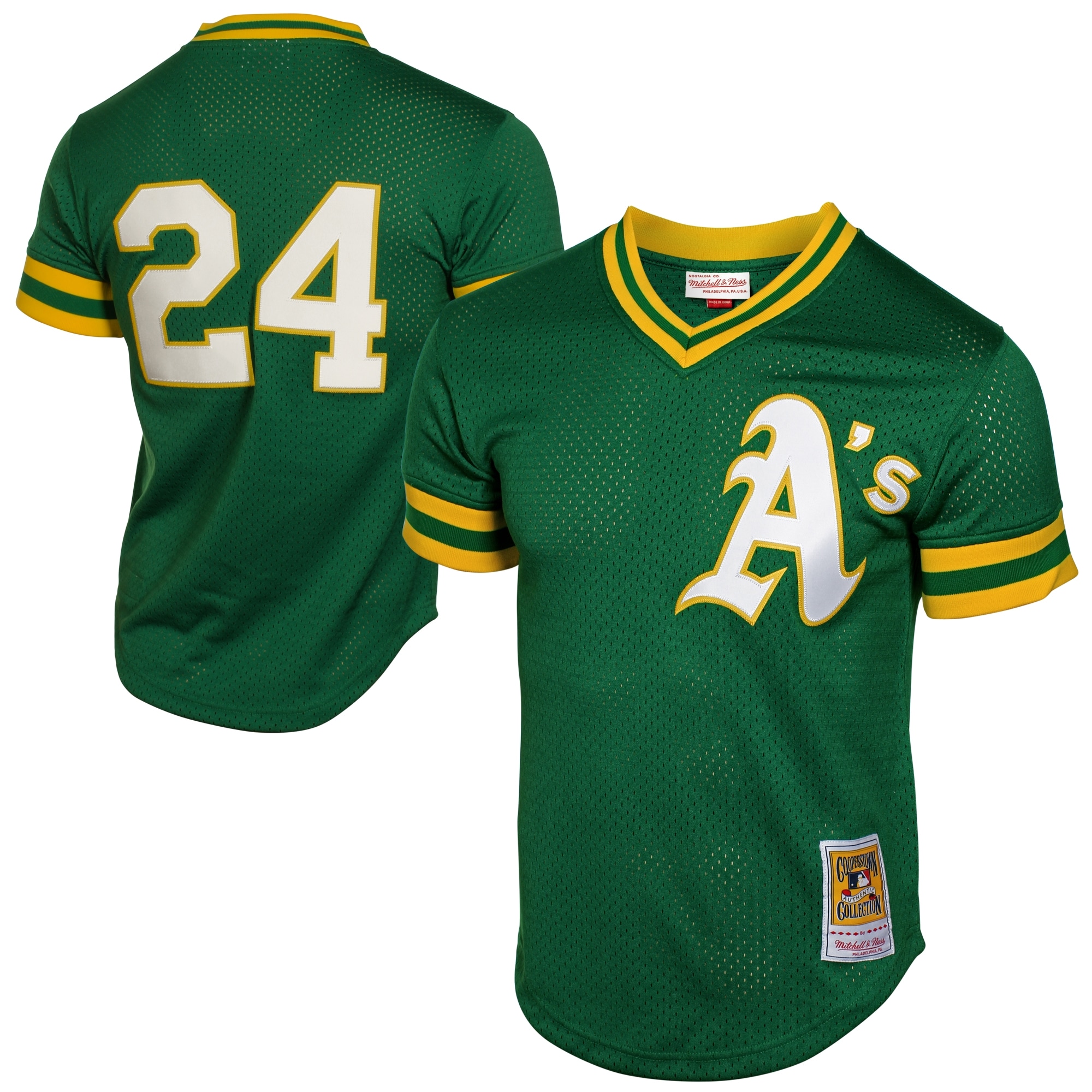 Rickey Henderson Oakland Athletics Mitchell & Ness 1991 Cooperstown Mesh Batting Practice Baseball Jersey - Green