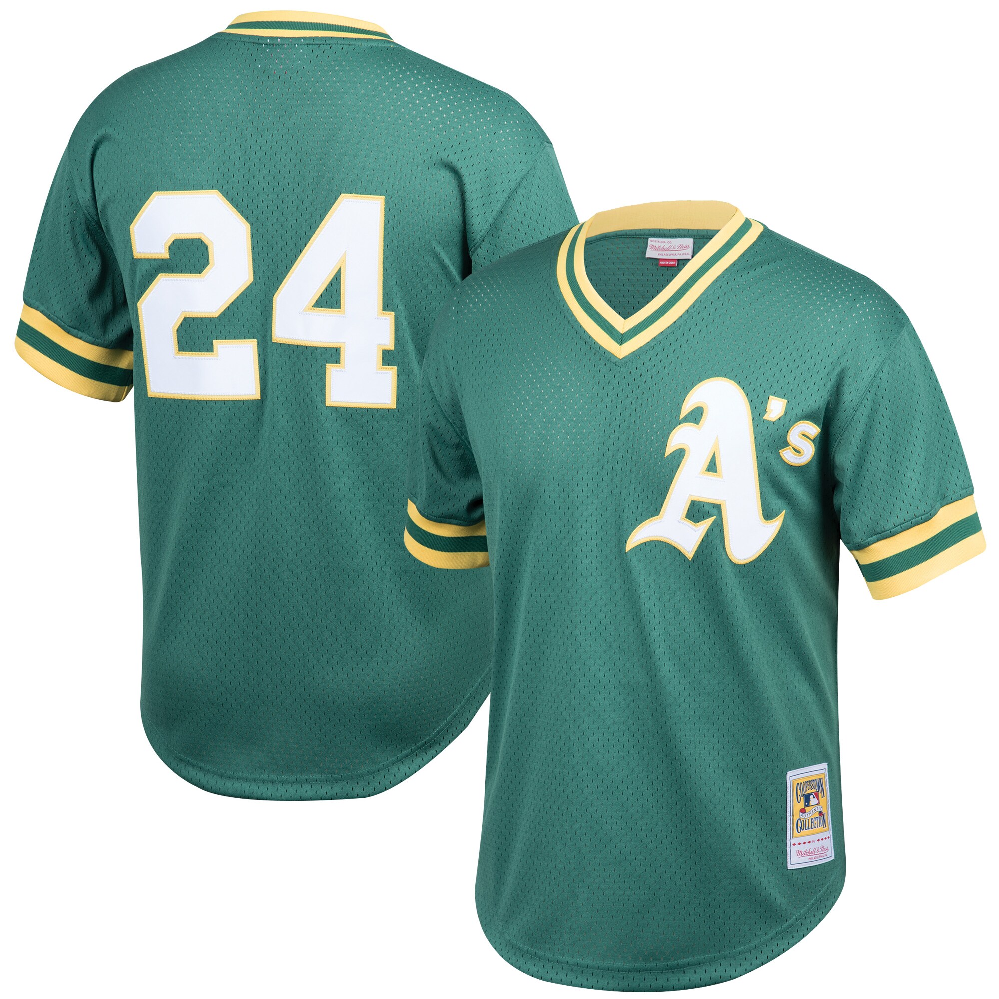 Rickey Henderson Oakland Athletics Mitchell & Ness Cooperstown Collection Big & Tall Mesh Batting Practice Baseball Jersey - Green