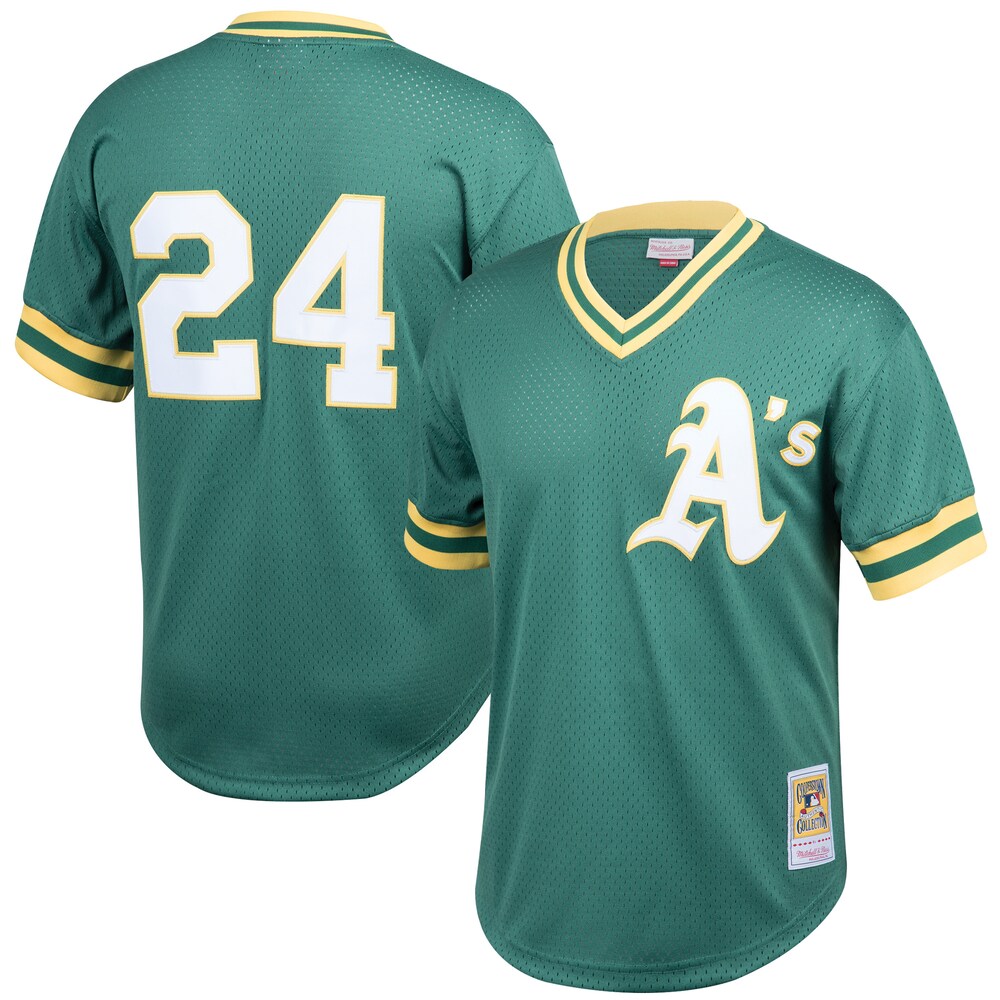 Rickey Henderson Oakland Athletics Mitchell & Ness Cooperstown Collection Big & Tall Mesh Batting Practice Baseball Jersey - Green