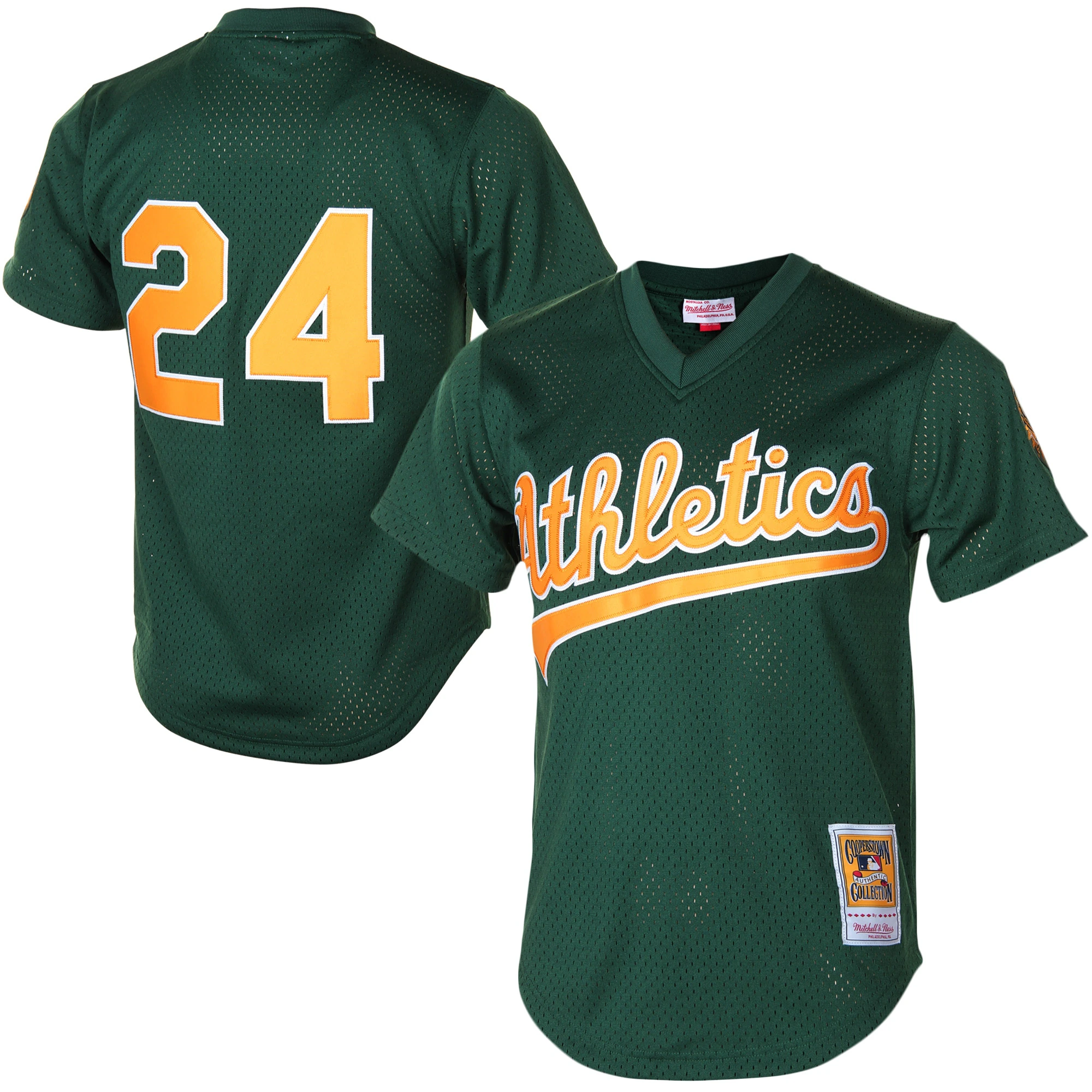 Alternative view of Rickey Henderson Oakland Athletics Mitchell & Ness 1998 Cooperstown Mesh Batting Practice Baseball Jersey – Green