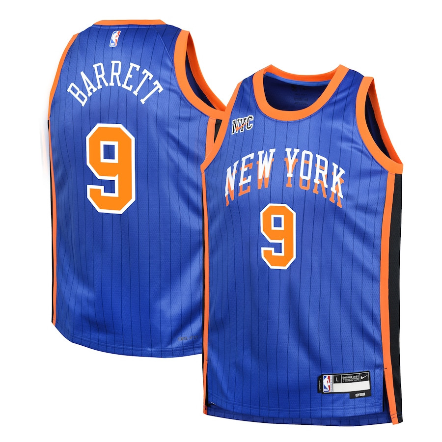 RJ Barrett 9 New York Knicks 2023/24 City Edition Swingman YOUTH Basketball Jersey - Blue - JS426 