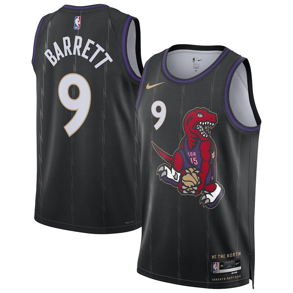 RJ Barrett 9 Toronto Raptors Unisex 2024/25 Swingman Player Basketball Jersey - City Edition - Black - JS608 