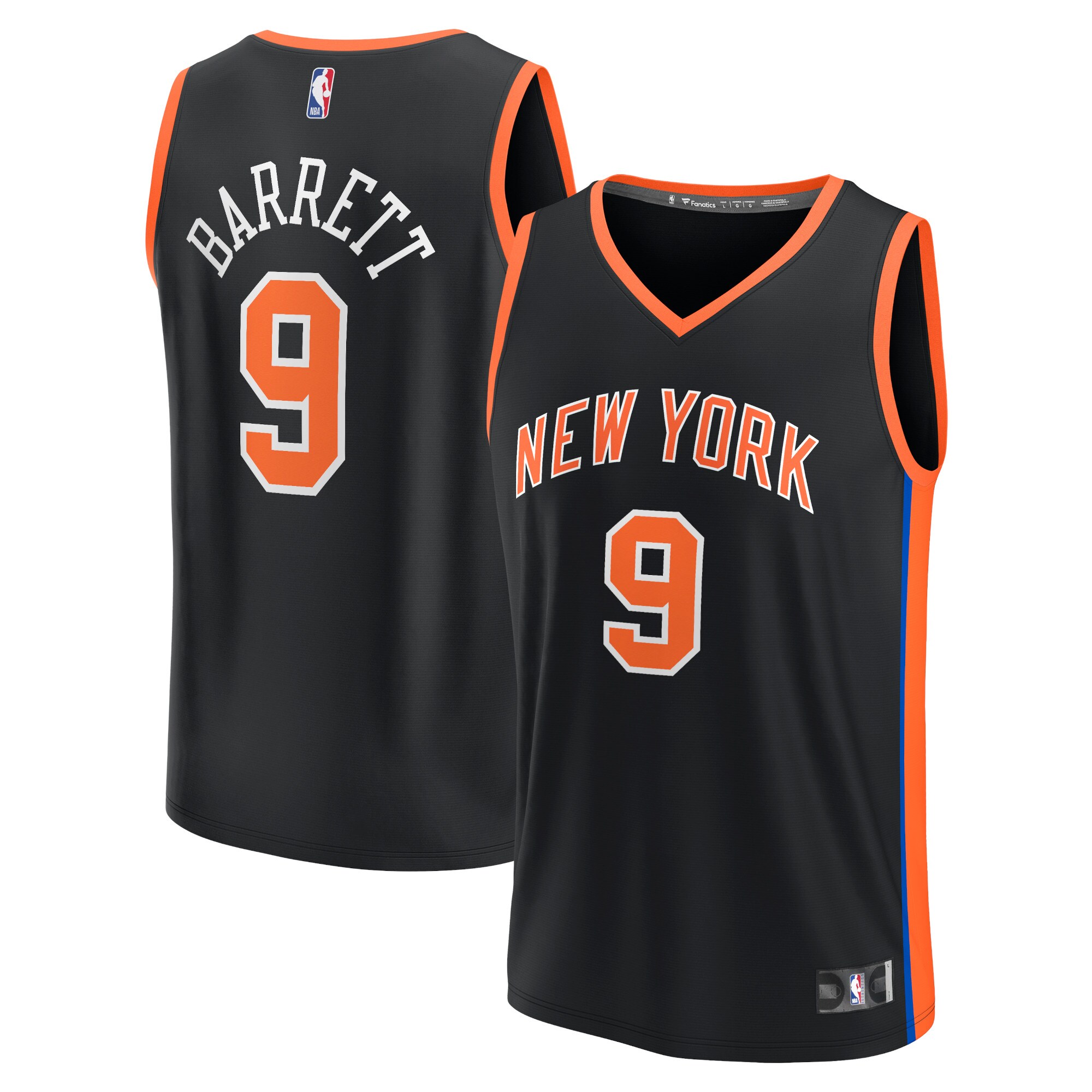 Alternative view of Rj Barrett New York Knicks Fanatics Branded Youth 2022/23 Fastbreak Basketball Jersey - City Edition - Black