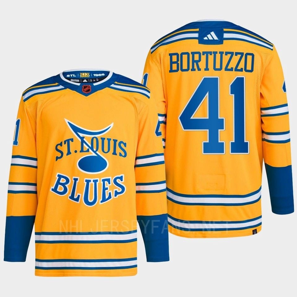 Robert Bortuzzo 41 Reverse Retro 2.0 2022 St. Louis Blues Yellow Hockey Jersey Primegreen - JS937 