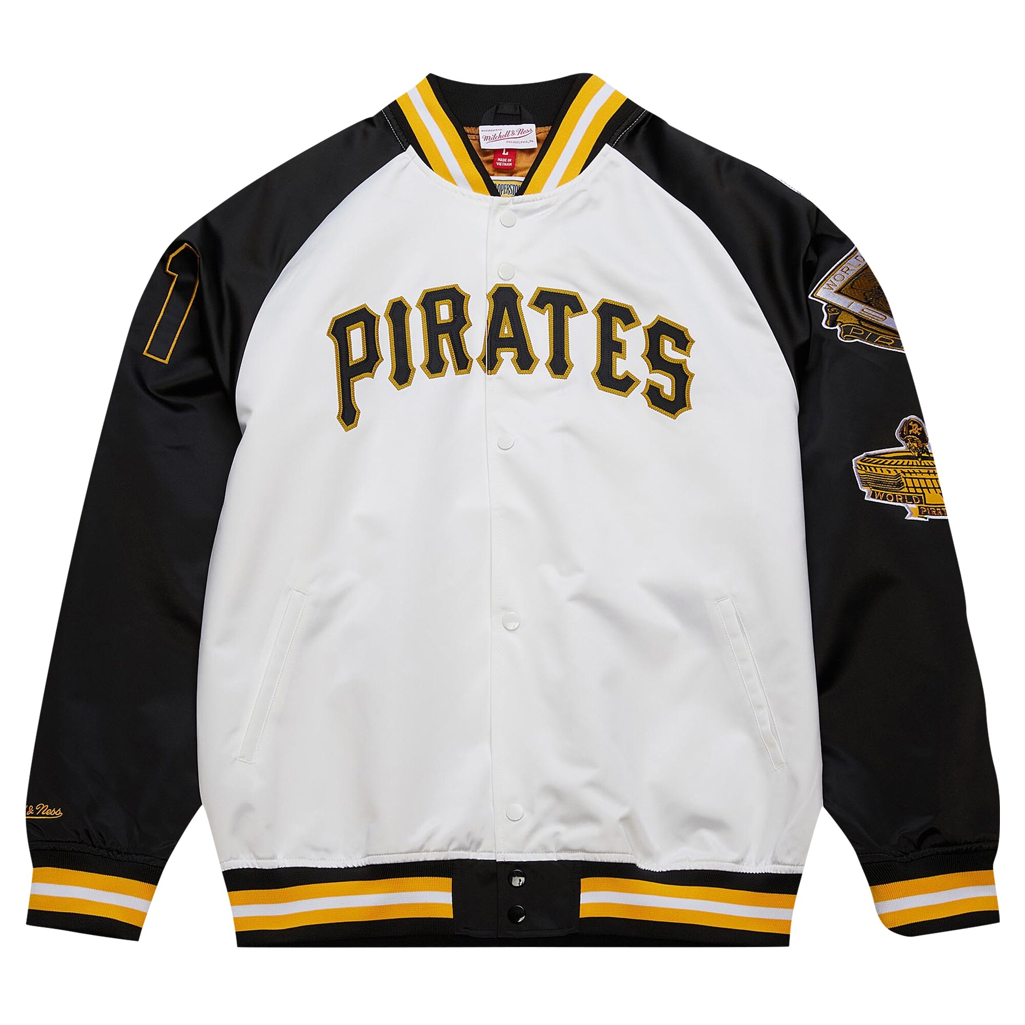 Alternative view of Roberto Clemente Pittsburgh Pirates Mitchell & Ness Cooperstown Collection Legends Lightweight Satin Raglan Full-snap Jacket - White/black