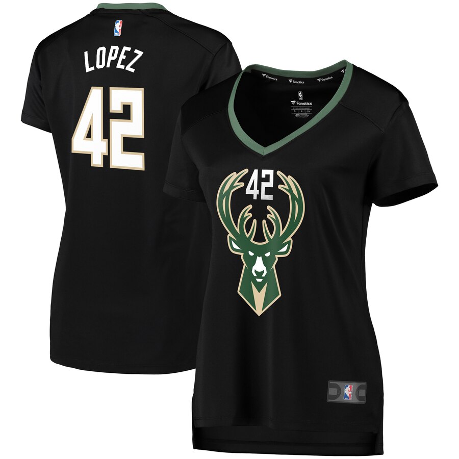 Robin Lopez Milwaukee Bucks Fanatics Branded Women's Fast Break Replica Basketball Jersey Black - Statement Edition