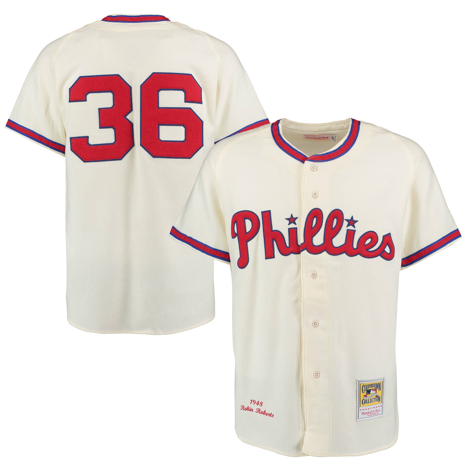 Robin Roberts 1948 Philadelphia Phillies Mitchell & Ness Authentic Throwback Baseball Jersey - Cream
