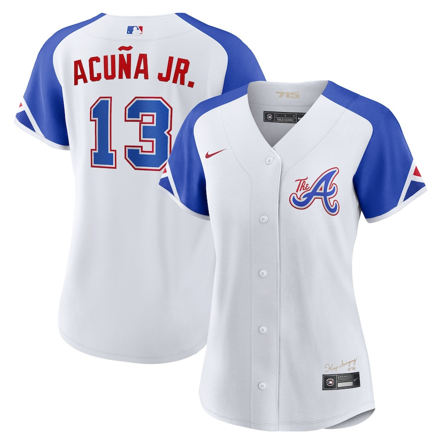 Ronald Acuña Jr. 13 Atlanta Braves 2023 City Connect Women Baseball Jersey - White - JS711