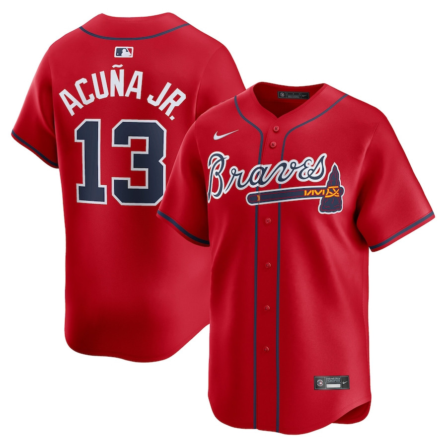 Ronald Acuña Jr. 13 Atlanta Braves Alternate Limited Player Men Baseball Jersey - Red - JS389