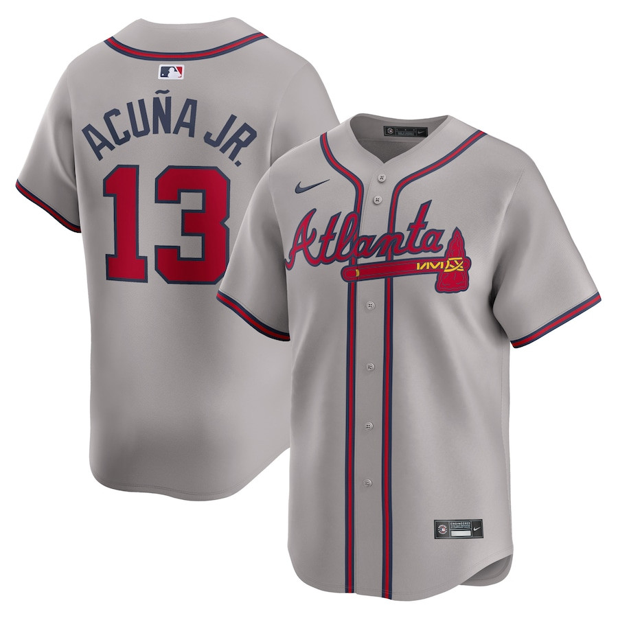 Ronald Acuña Jr. 13 Atlanta Braves Away Limited Player Men Baseball Jersey - Gray - JS867