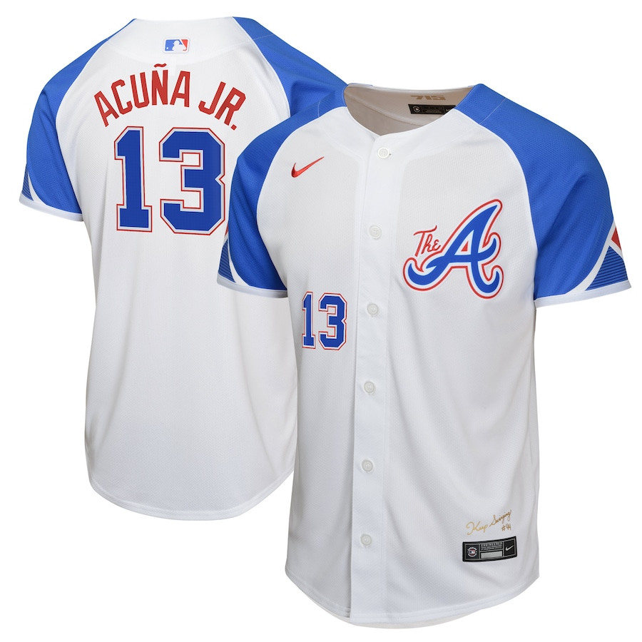 Ronald Acuña Jr. 13 Atlanta Braves City Connect Limited YOUTH Baseball Jersey - White - JS669