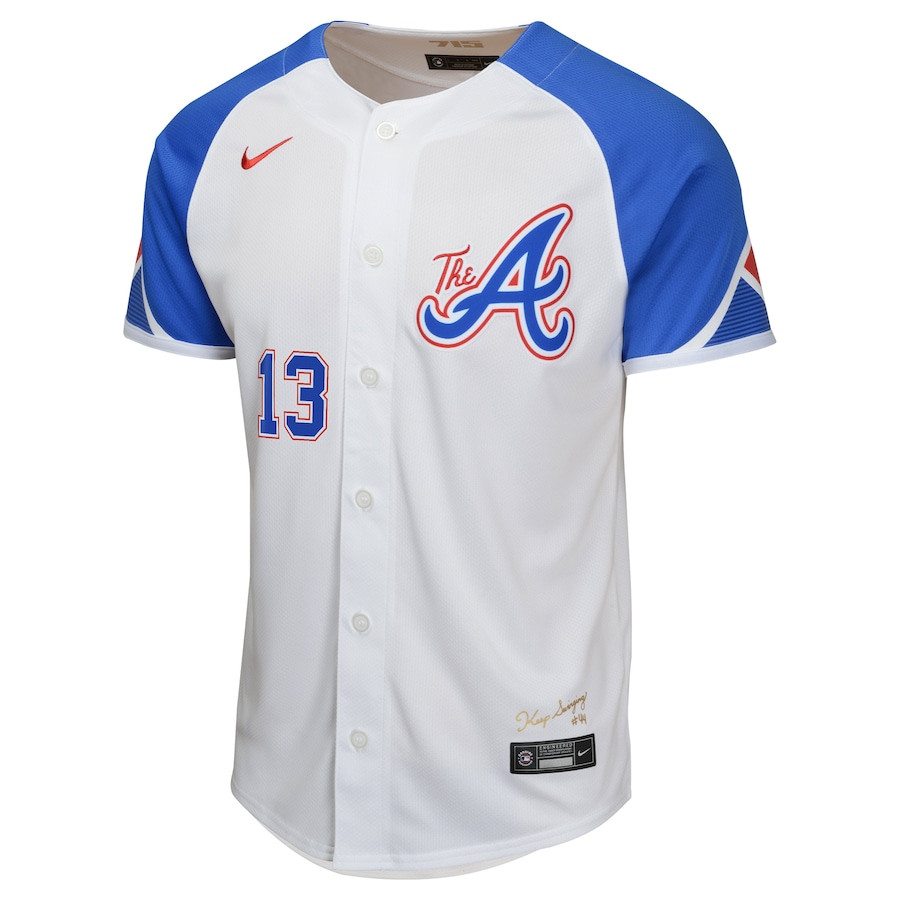 Alternative view of Ronald Acuña Jr. 13 Atlanta Braves City Connect Limited YOUTH Baseball Jersey - White - JS669