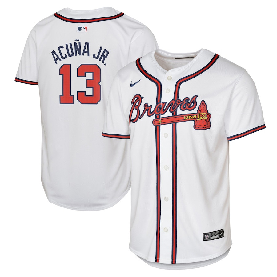 Ronald Acuña Jr. 13 Atlanta Braves Home Limited Player YOUTH Baseball Jersey - White - JS312