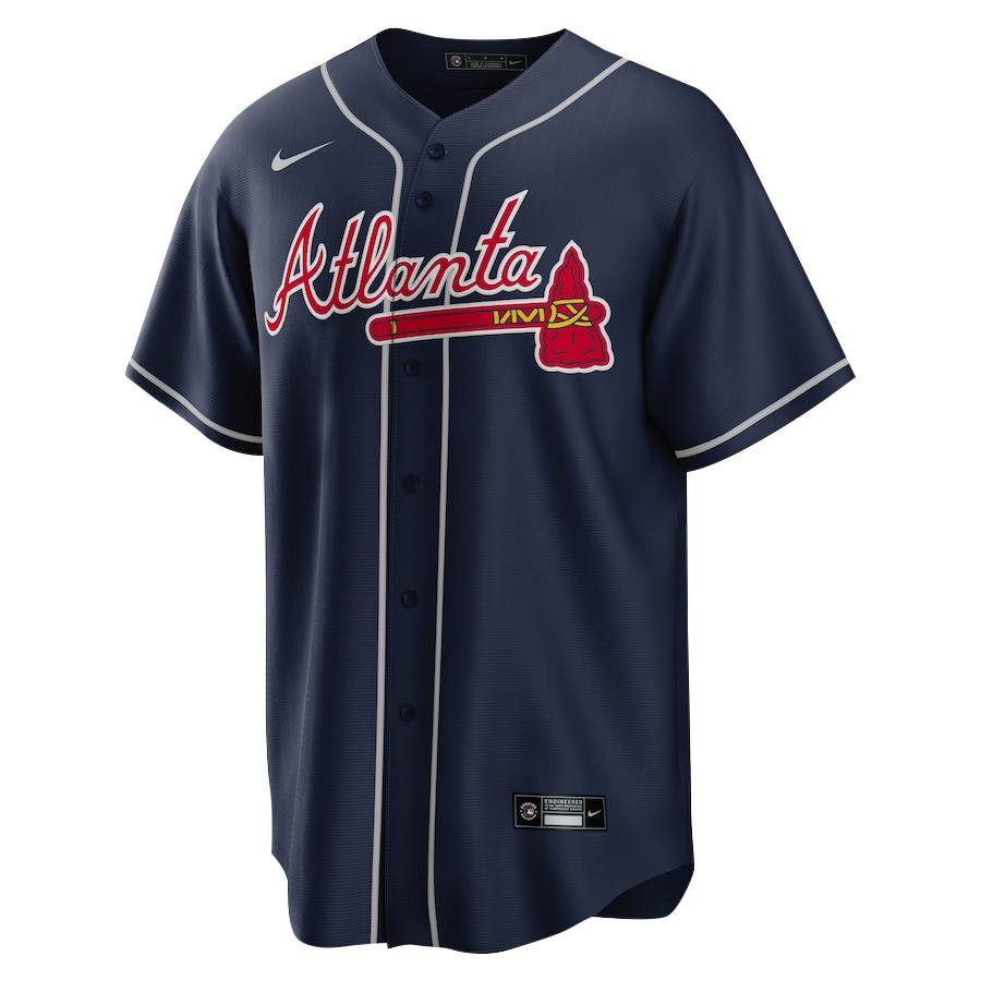 Alternative view of Ronald Acuña Jr. 13 Atlanta Braves Signed Gum 2023 Alternate Player Men Baseball Jersey - Navy - JS785