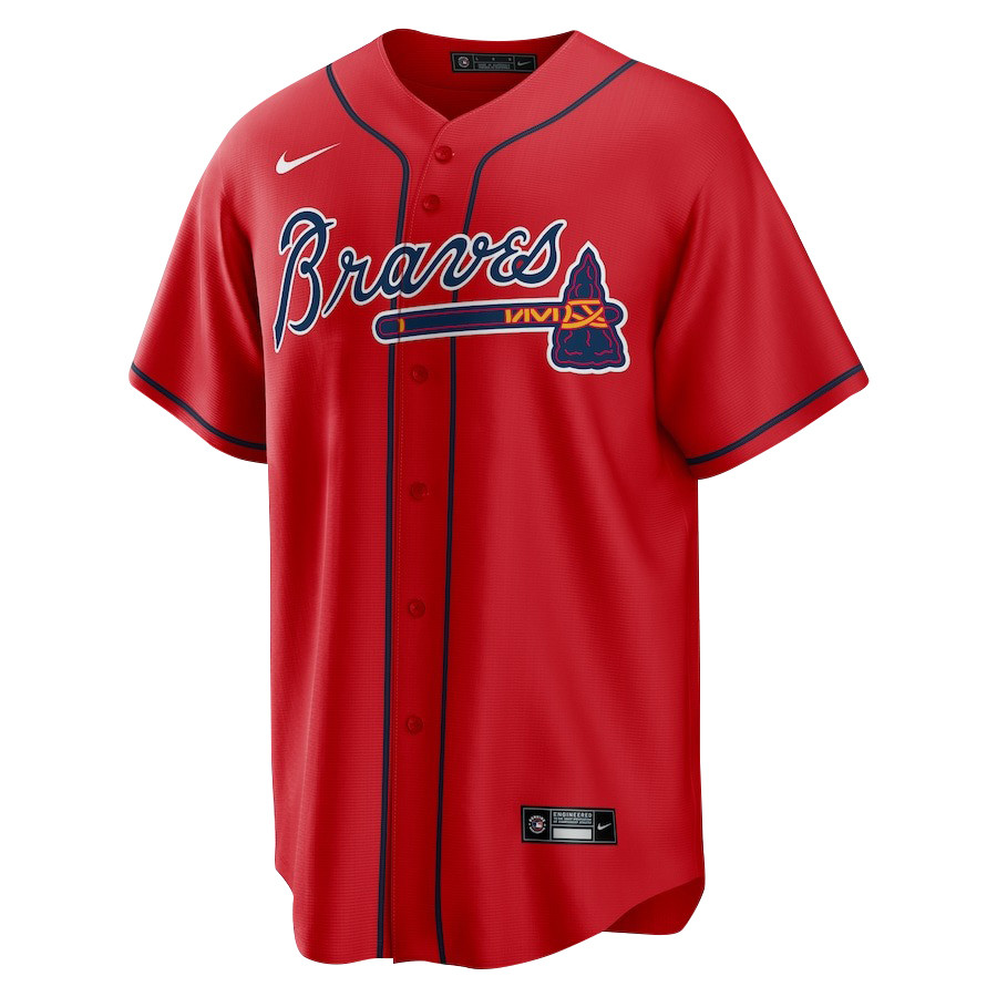 Alternative view of Ronald Acuña Jr. 13 Atlanta Braves Signed Gum 2023 Alternate Player Men Baseball Jersey - Red - JS657