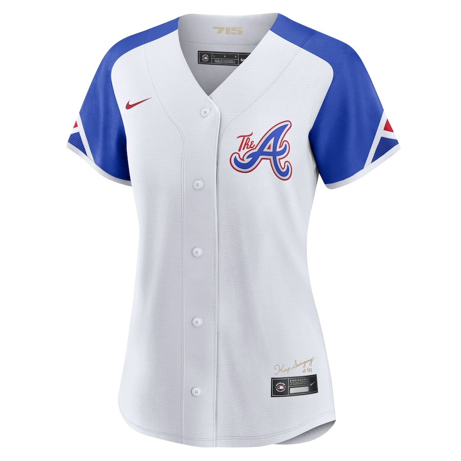 Alternative view of Ronald Acuña Jr. 13 Atlanta Braves Signed Gum 2023 City Connect Player Women Baseball Jersey - White Blue - JS548