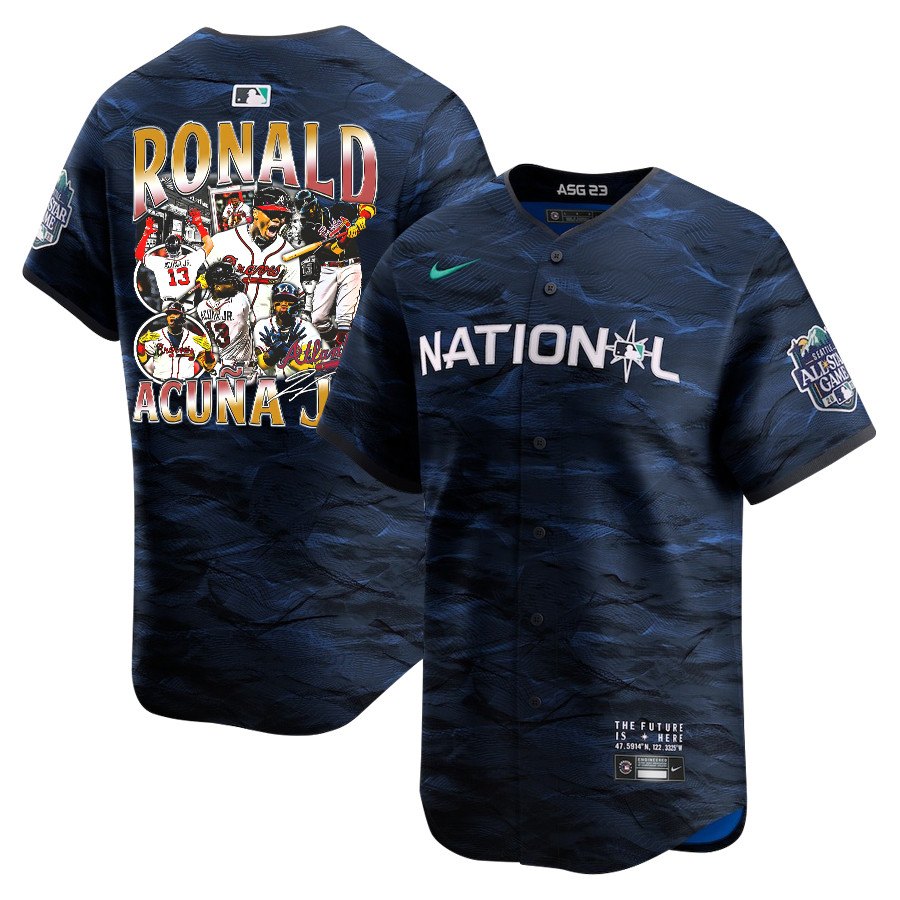 Ronald Acuña Jr. 13 Atlanta Braves Signed Posture 2023 All-Star Game Limited Player Men Baseball Jersey - Royal - JS819