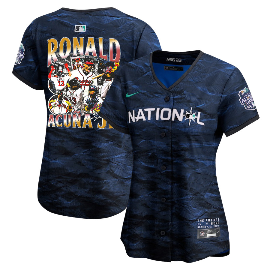 Ronald Acuña Jr. 13 Atlanta Braves Signed Posture 2023 All-Star Game Limited Player Women Baseball Jersey - Royal - JS392