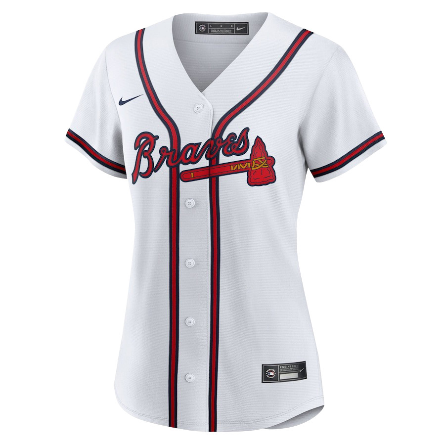 Alternative view of Ronald Acuña Jr. 13 Atlanta Braves Signed Posture 2023 Home Player Women Baseball Jersey - White Red - JS679