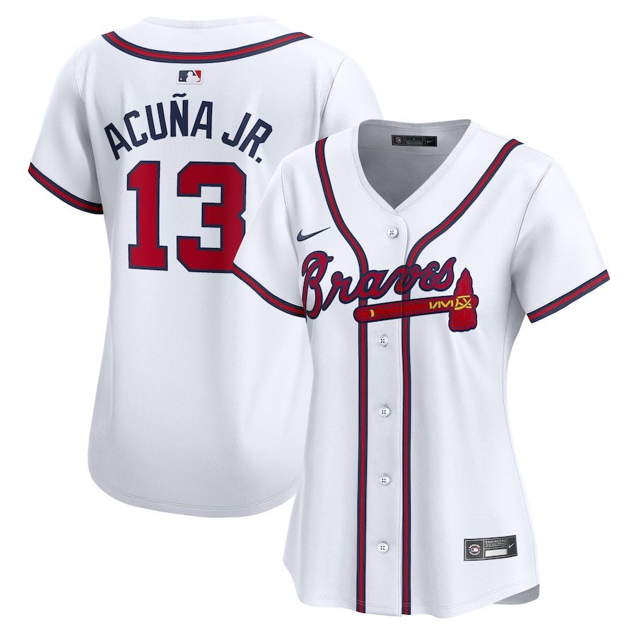 Ronald Acuna 13 Atlanta Braves Women's Home Limited Player Baseball Jersey - White - JS335