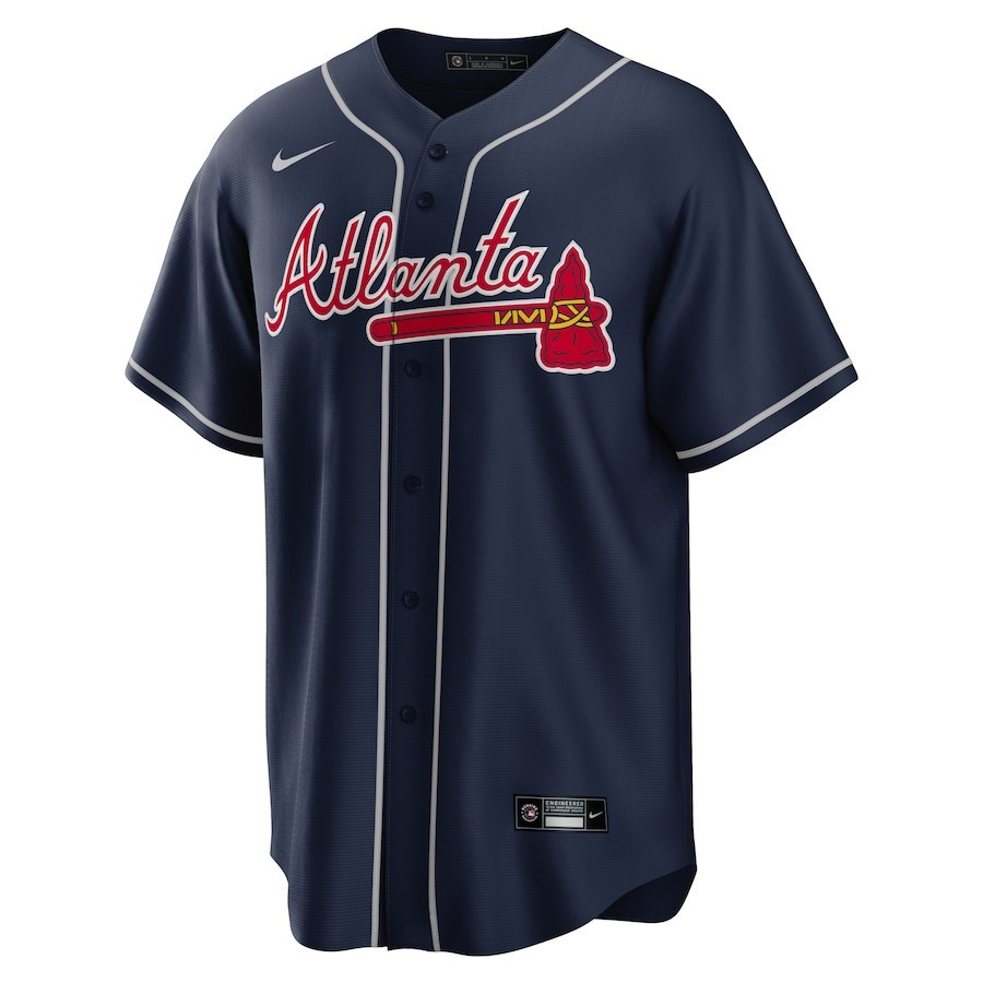 Alternative view of Ronald Acuna Jr. 13 Atlanta Braves Alternate Player Name Baseball Jersey - Navy - JS748