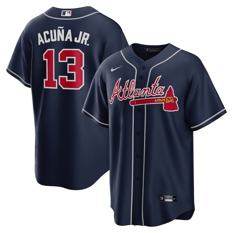 Ronald Acuna Jr. 13 Atlanta Braves Alternate Player Name Baseball Jersey - Navy - JS748