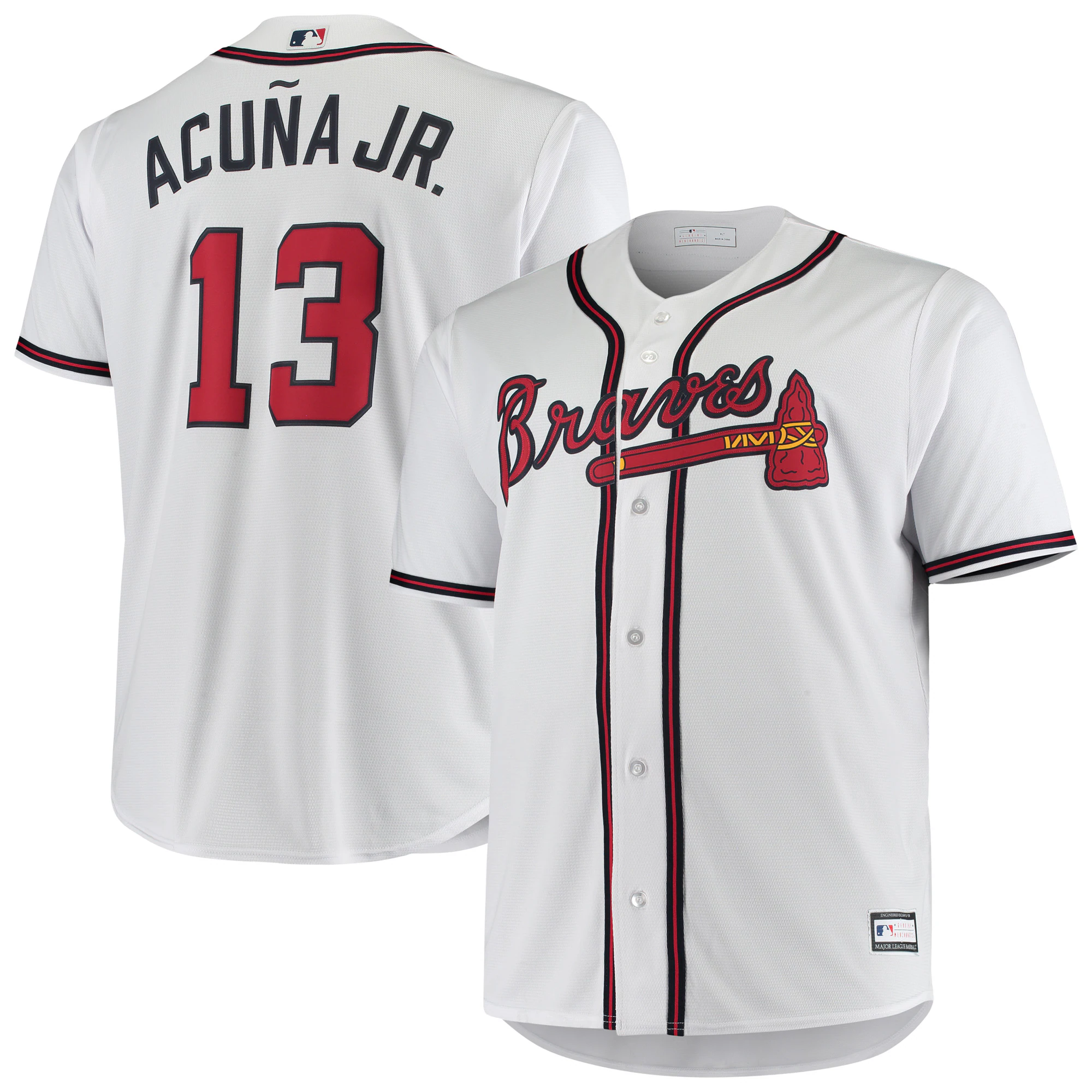 Alternative view of Ronald Acuna Jr. Atlanta Braves Big & Tall Replica Player Baseball Jersey - White