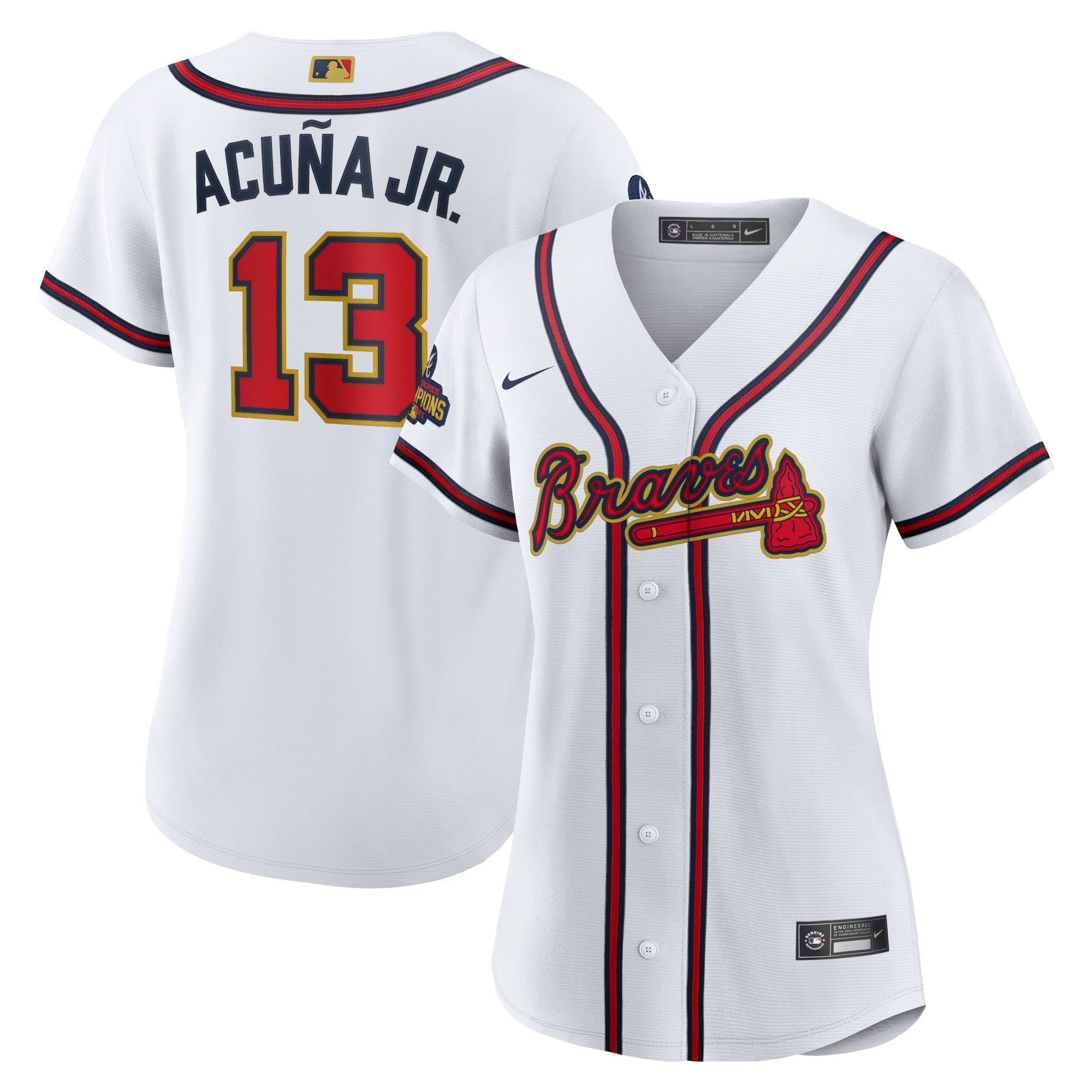 Ronald Acuna Jr. Atlanta Braves Women's 2022 Gold Program Replica Player Baseball Jersey - White