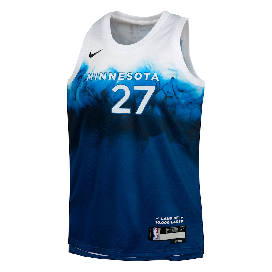 Alternative view of Rudy Gobert 27 Minnesota Timberwolves 2023/24 City Edition Swingman YOUTH Basketball Jersey - Blue - JS298 
