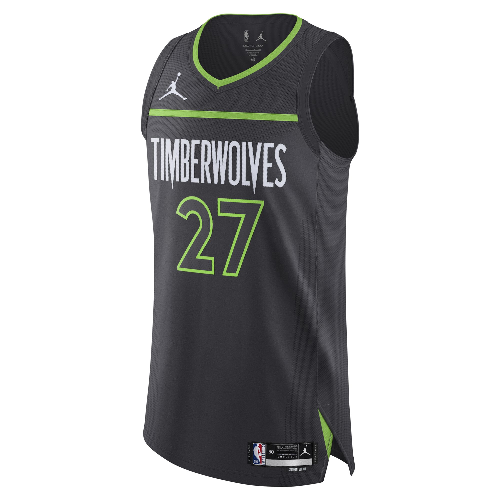 Alternative view of Rudy Gobert Minnesota Timberwolves Jordan Brand Authentic Player Basketball Jersey - Statement Edition - Anthracite