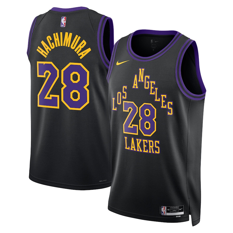 Rui Hachimura 28 Los Angeles Lakers 2023/24 City Edition Swingman Basketball Jersey - Black - JS294 