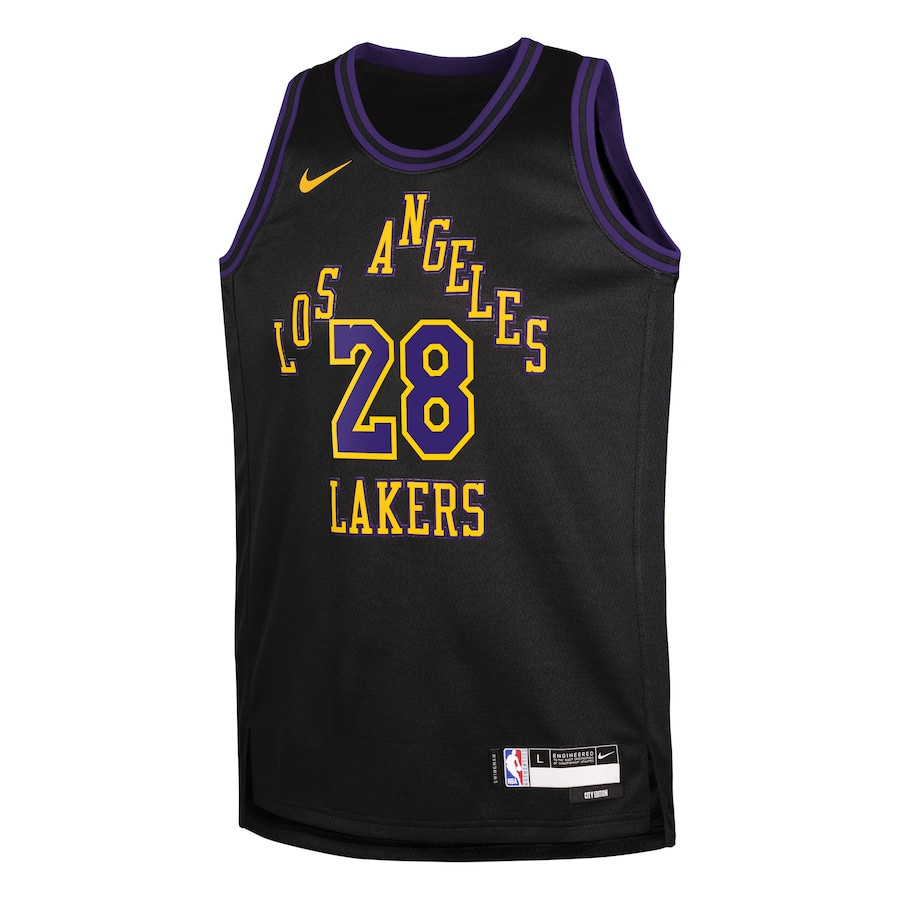 Alternative view of Rui Hachimura 28 Los Angeles Lakers 2023/24 City Edition Swingman YOUTH Basketball Jersey - Black - JS113 