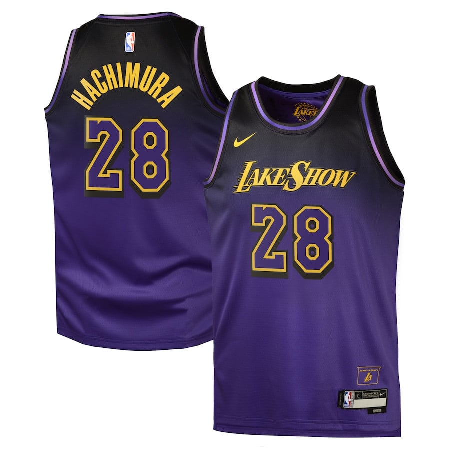Rui Hachimura 28 Los Angeles Lakers 2024/25 Swingman Player YOUTH Basketball Jersey - City Edition - Purple - JS373 
