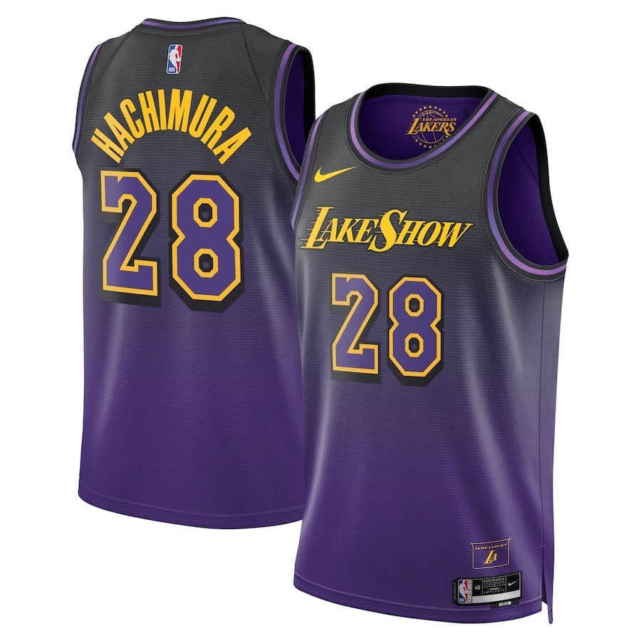 Rui Hachimura 28 Los Angeles Lakers Unisex 2024/25 Swingman Player Basketball Jersey - City Edition - Purple - JS589 