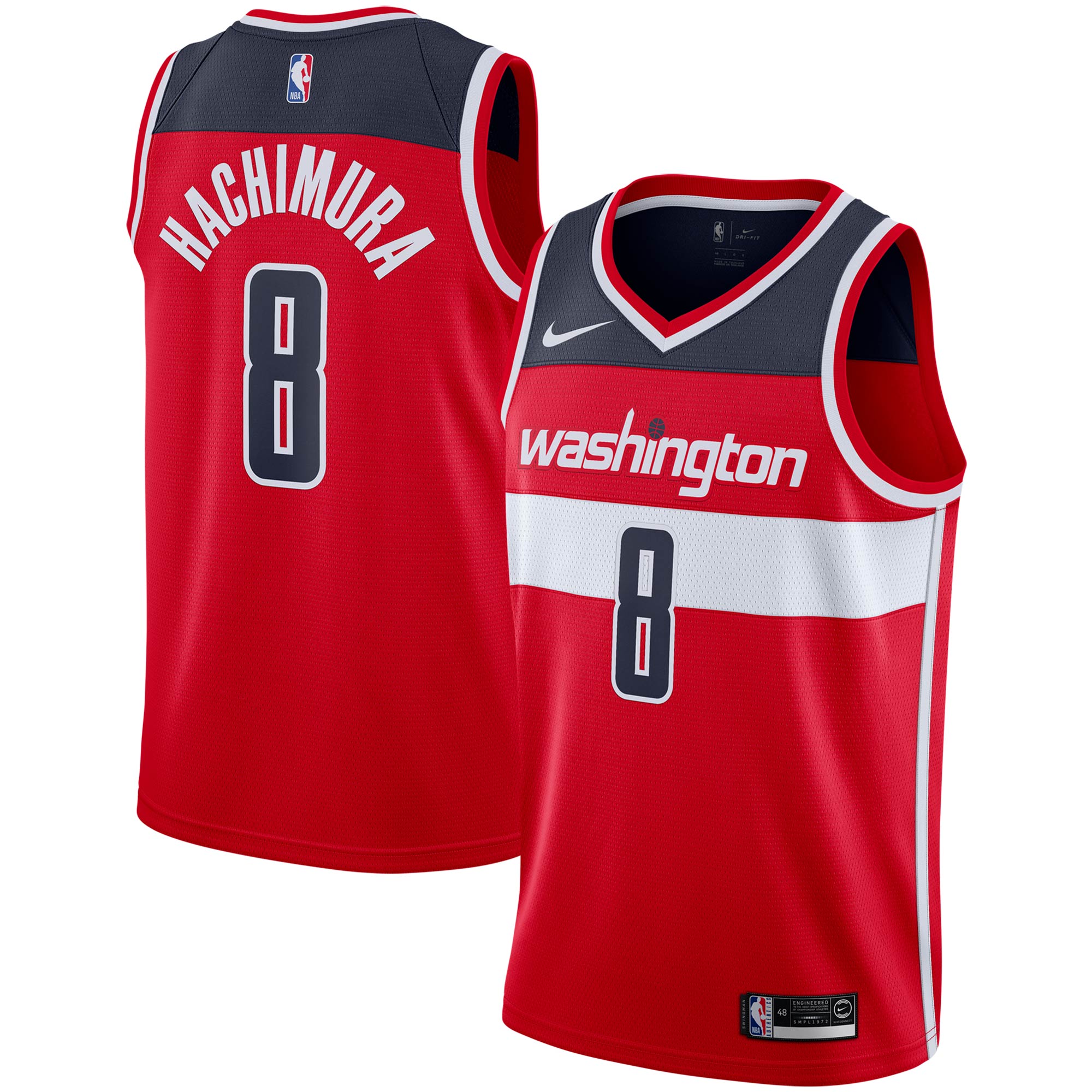 Alternative view of Rui Hachimura Washington Wizards 2019/2020 Swingman Basketball Jersey – Icon Edition – Red