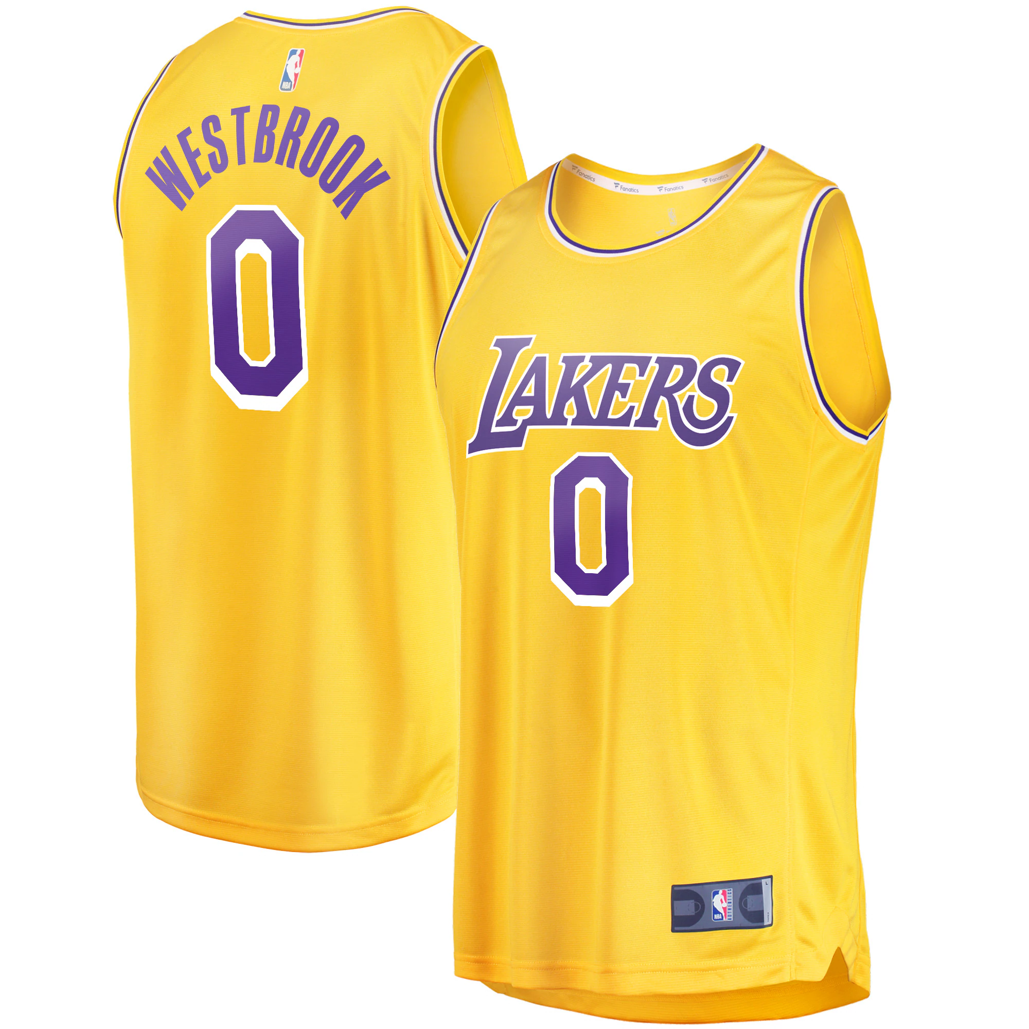Alternative view of Russell Westbrook Los Angeles Lakers Fanatics Branded 2020/21 Fast Break Player Basketball Jersey Gold - Icon Edition