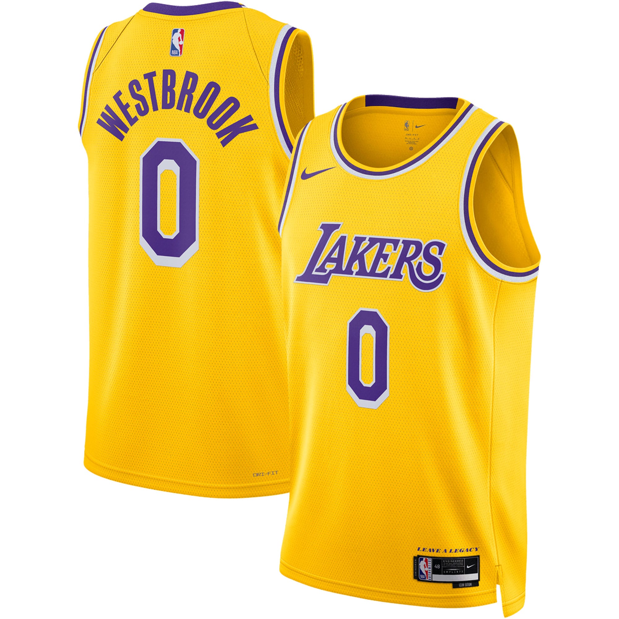 Alternative view of Russell Westbrook Los Angeles Lakers Unisex Swingman Basketball Jersey - Icon Edition - Gold
