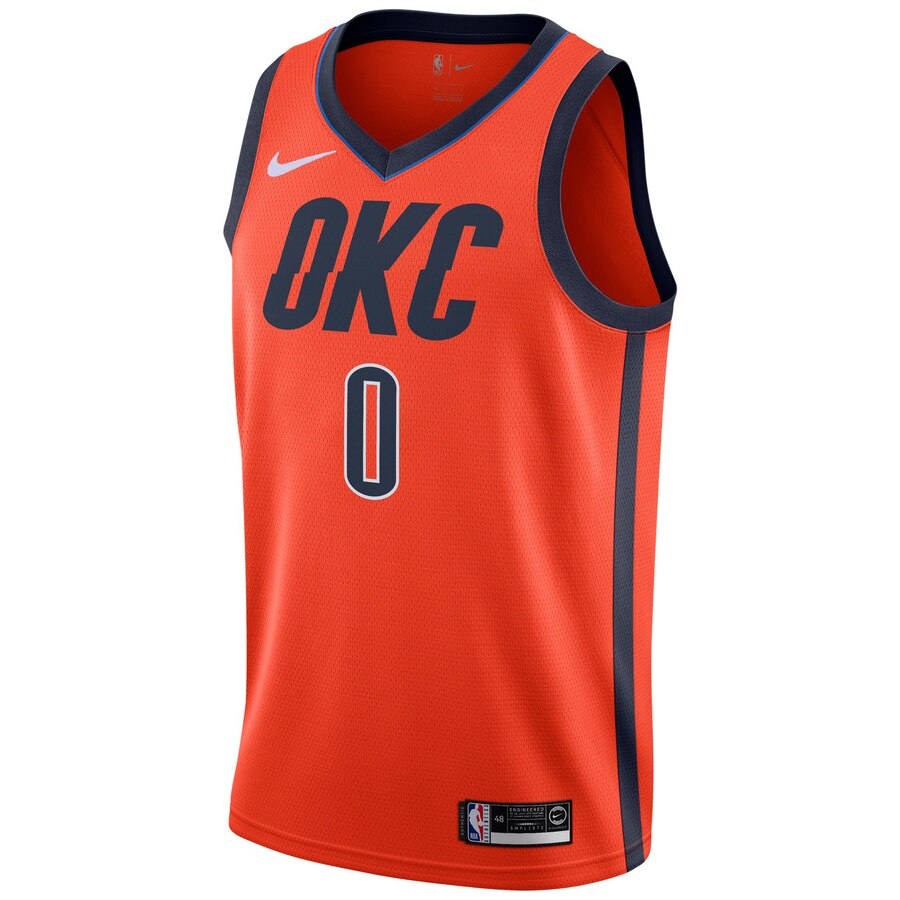 Alternative view of Russell Westbrook Oklahoma City Thunder 2018/19 Swingman Basketball Jersey Orange - Earned Edition