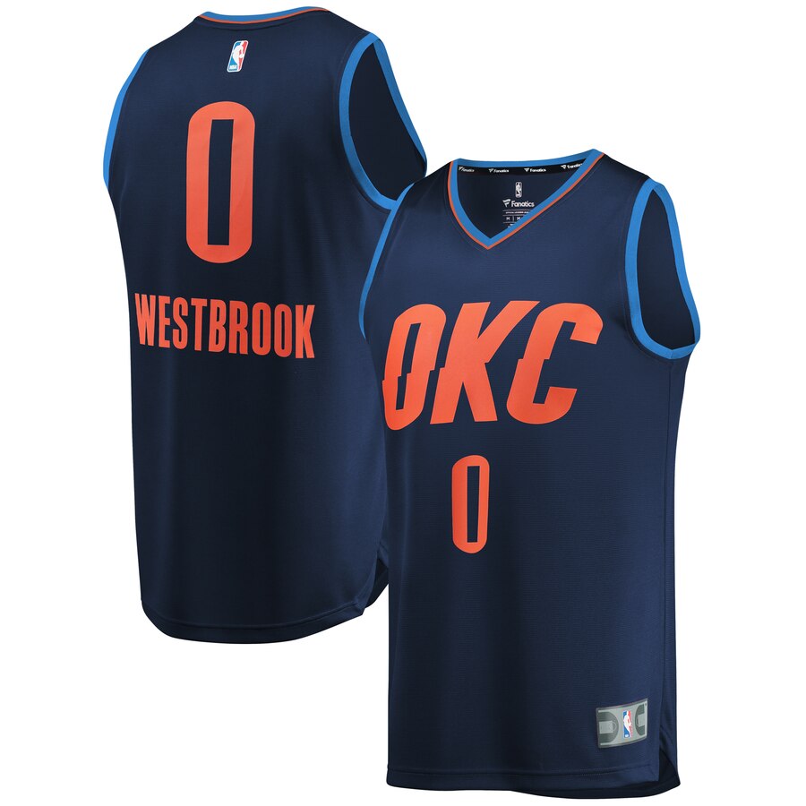 Russell Westbrook Oklahoma City Thunder Fanatics Branded Youth Fast Break Replica Basketball Jersey Navy - Statement Edition