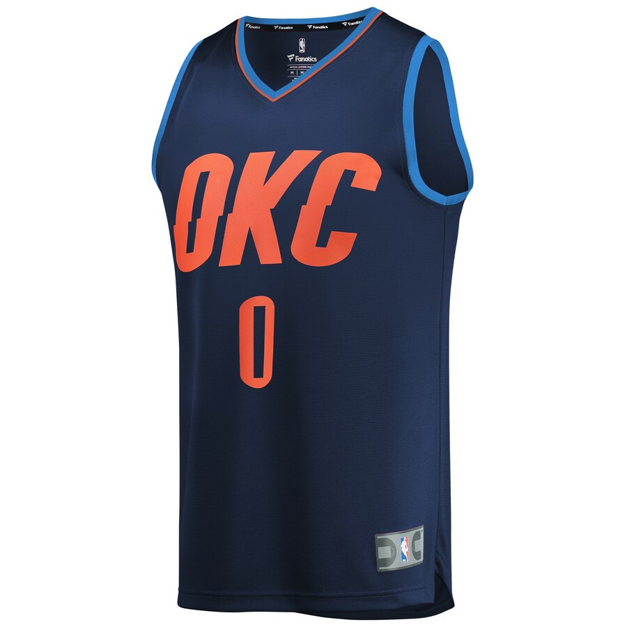 Alternative view of Russell Westbrook Oklahoma City Thunder Fanatics Branded Youth Fast Break Replica Basketball Jersey Navy - Statement Edition