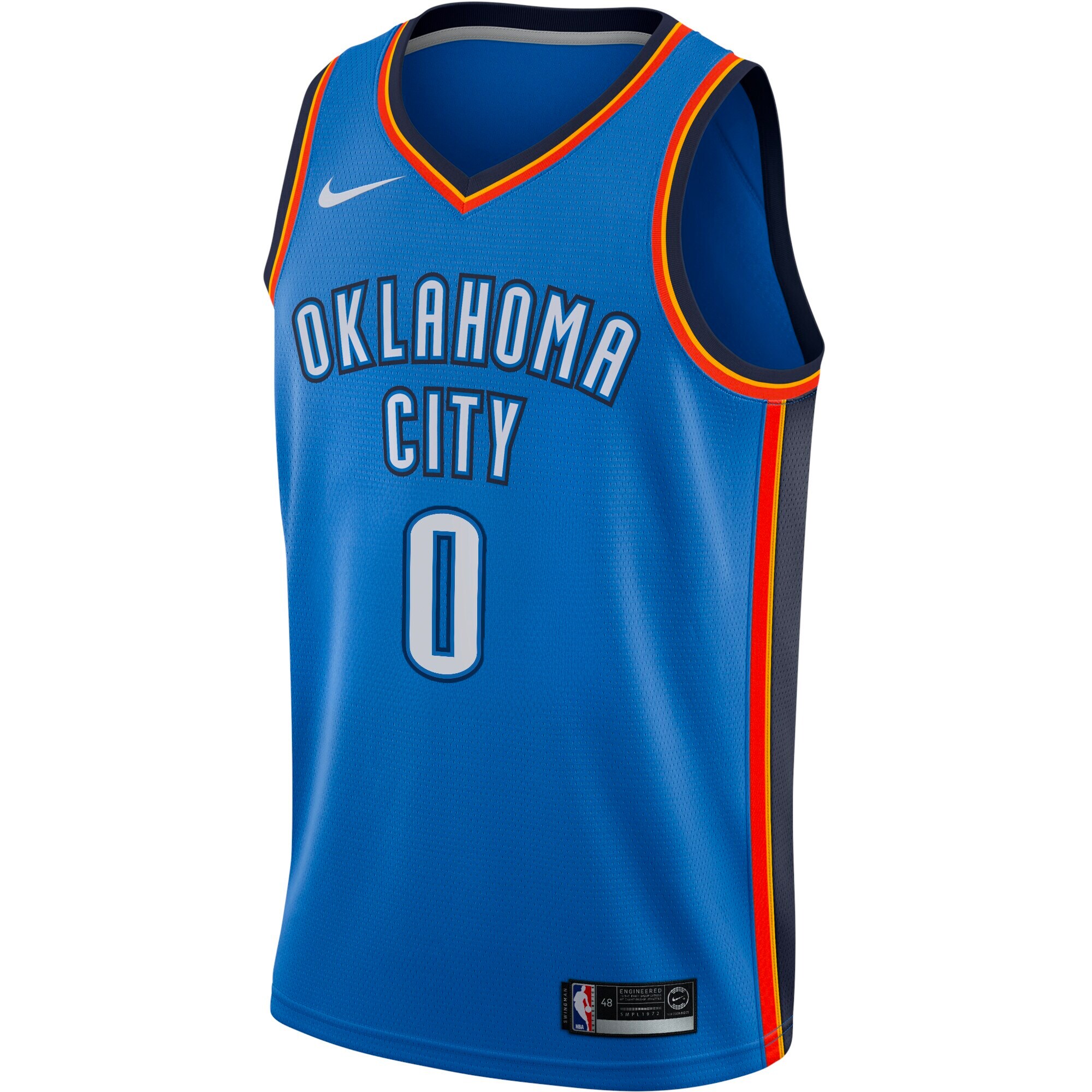 Alternative view of Russell Westbrook Oklahoma City Thunder Swingman Player Basketball Jersey - Icon Edition - Blue