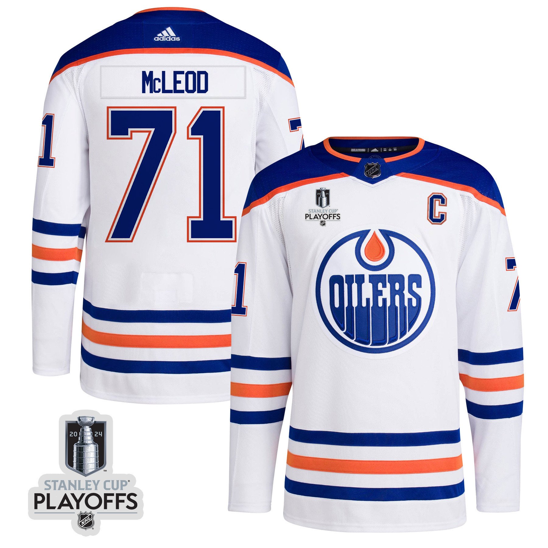 Ryan McLeod 71 Edmonton Oilers 2024 NHL Playoffs Patch Away Hockey Jersey - Men, White - JS200 