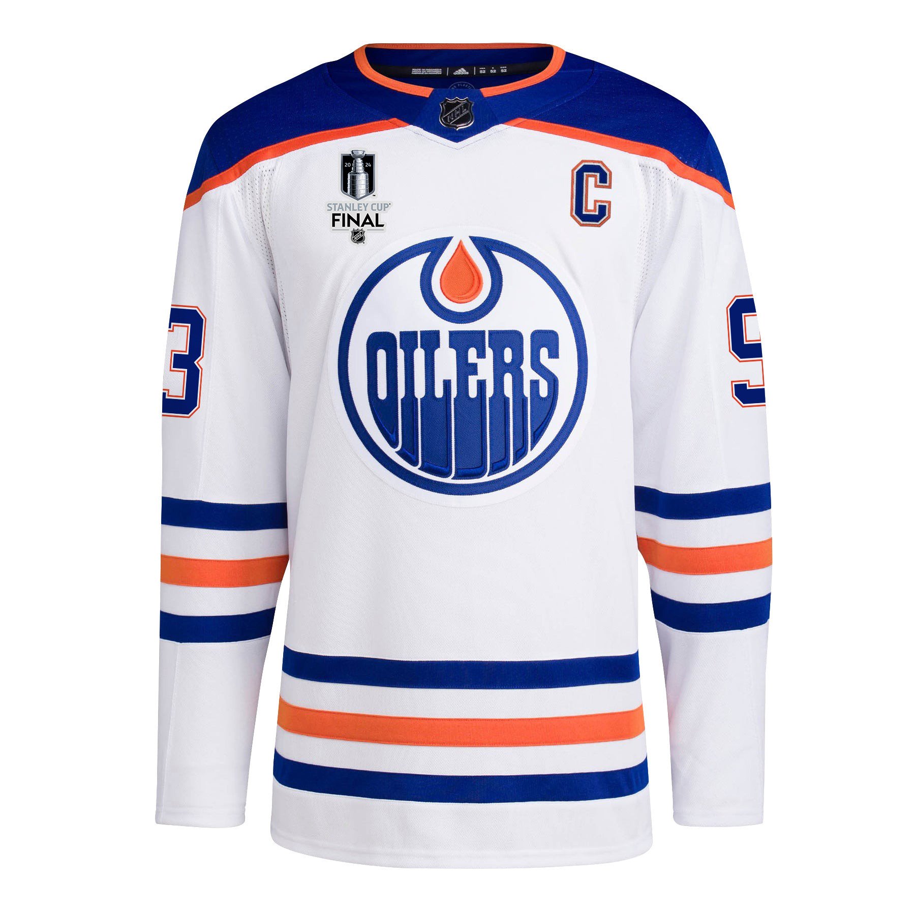 Alternative view of Ryan Nugent-Hopkins 93 Edmonton Oilers 2024 STANLEY CUP Final Away Hockey Jersey - Men, White - JS858 