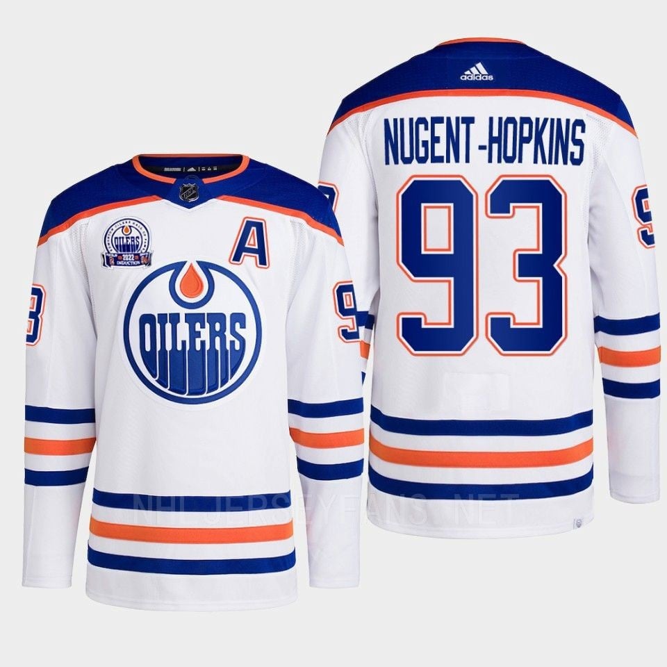 Ryan Nugent-Hopkins 93 Edmonton Oilers White Hockey Jersey 2022 Lee Ryan Hall Of Fame Patch Away - JS401 