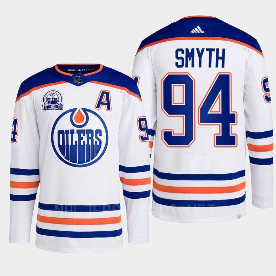 Ryan Smyth 94 Edmonton Oilers White Hockey Jersey 2022 Hall Of Fame Patch Away - JS999 