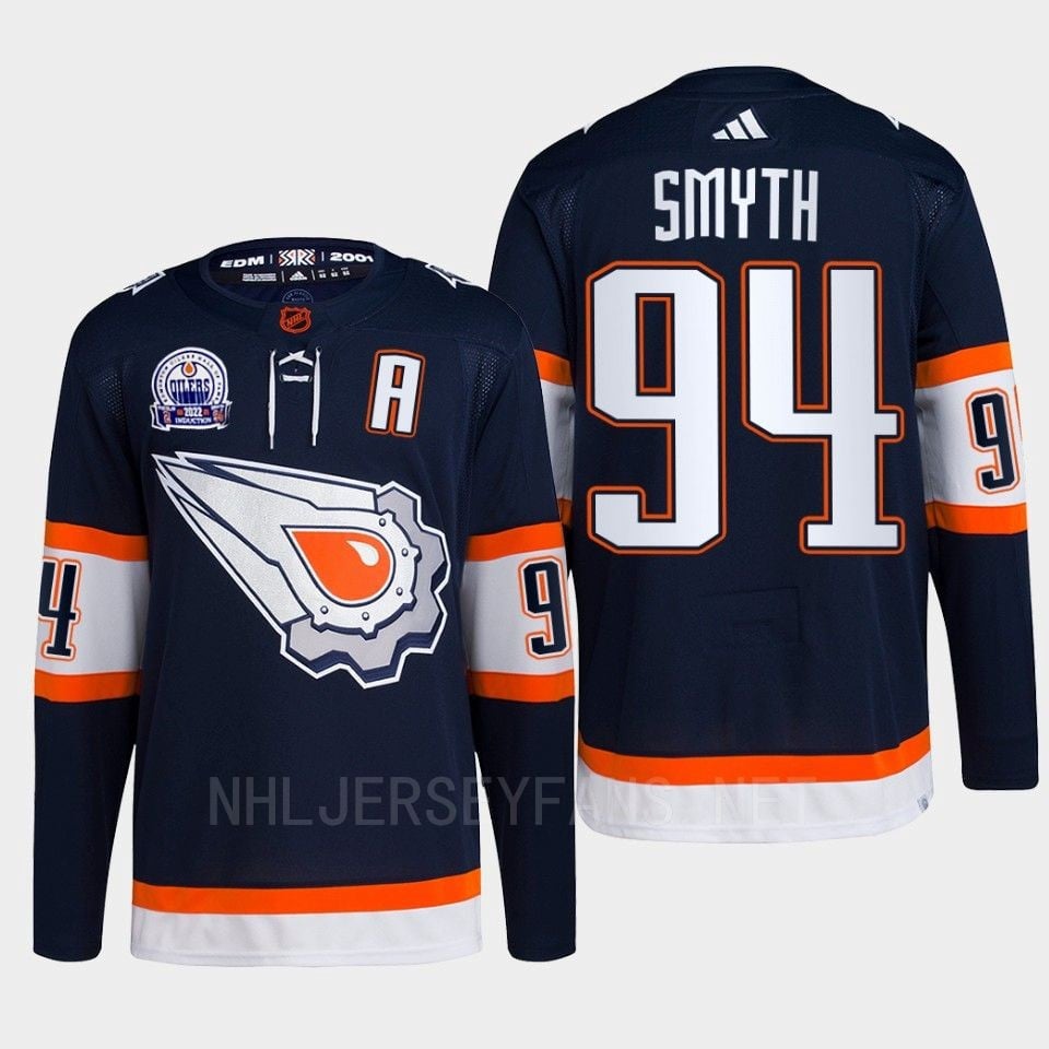 Ryan Smyth 94 Hall of Fame patch 2022 Edmonton Oilers Navy Hockey Jersey Reverse Retro 2.0 - JS609 