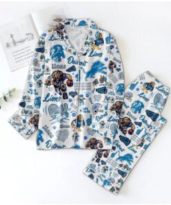 Lions Pajama Set &ndash; Football Lounge Wear, Red Team Print Sleep, hallowen